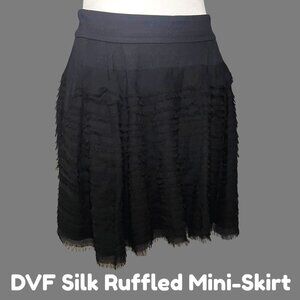 DVF Black Silk Textured Ruffle Mini Skirt – Size 4